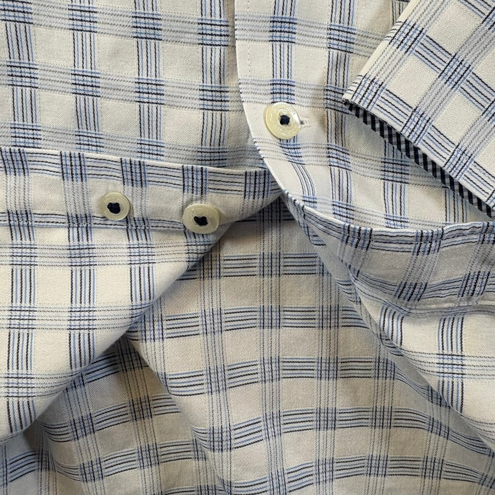 Johnston & Murphy Button Down Shirt Mens XL Blue Plaid Tailored Fit Long Sleeve - Picture 10 of 11